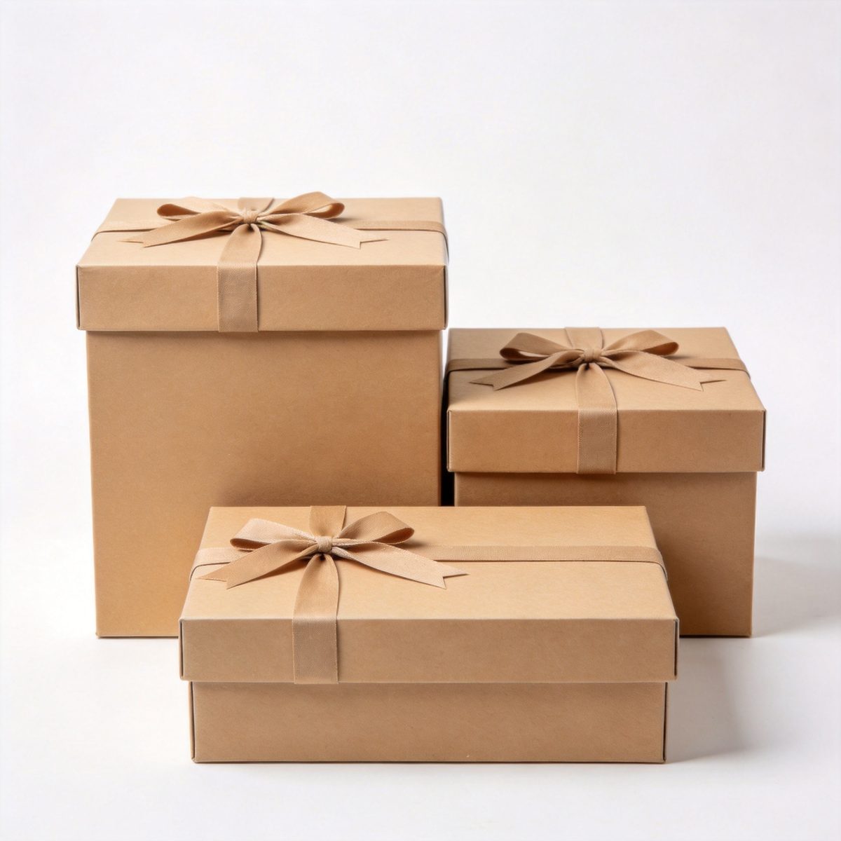 Modular kraft gift box set with ribbon closures