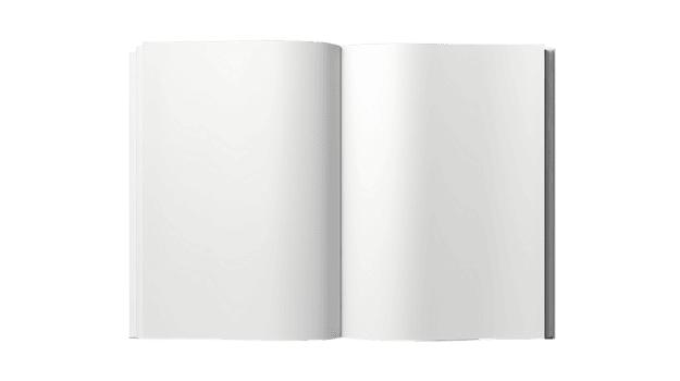 Open blank catalog booklet on white background