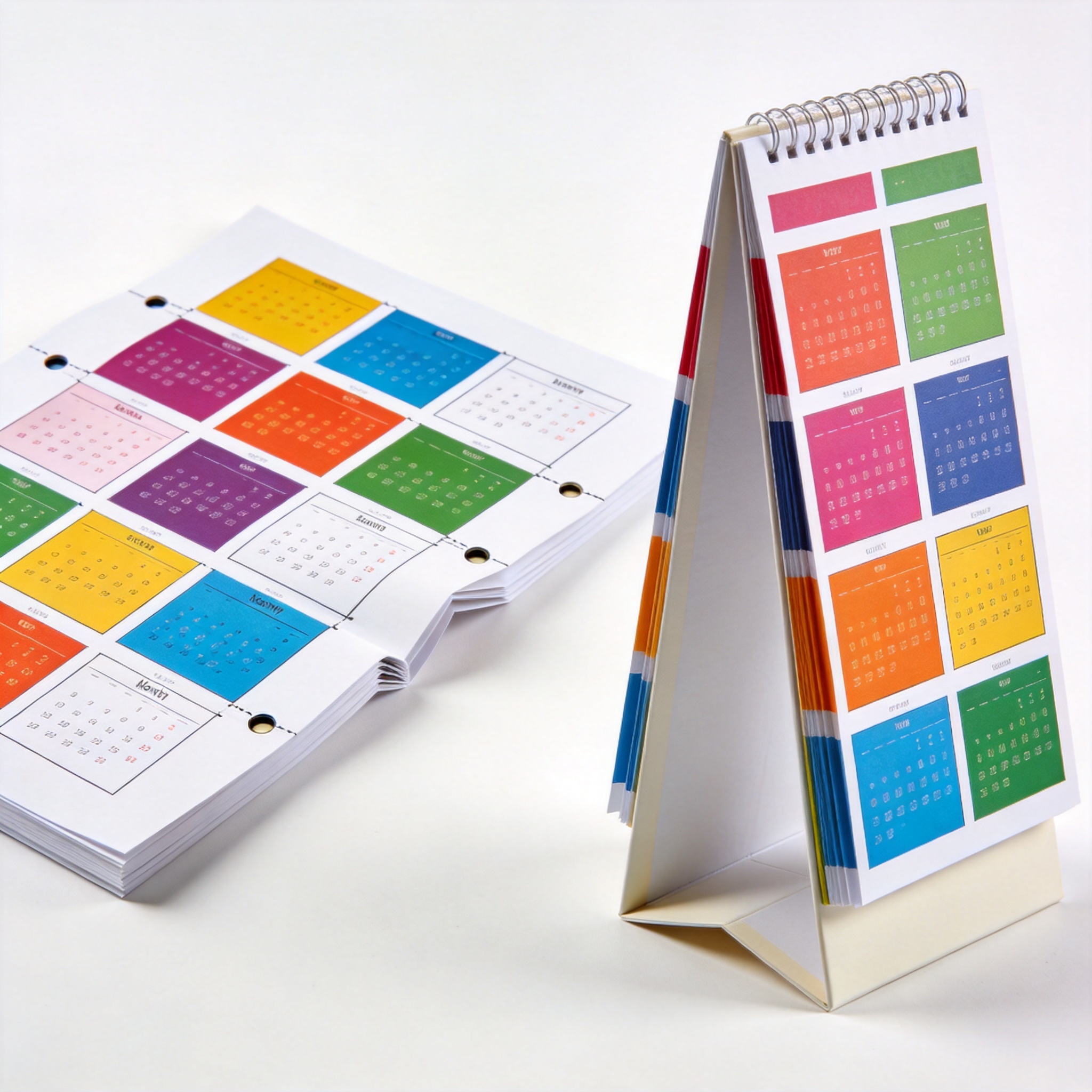 Calendar template next to finished desk calendar