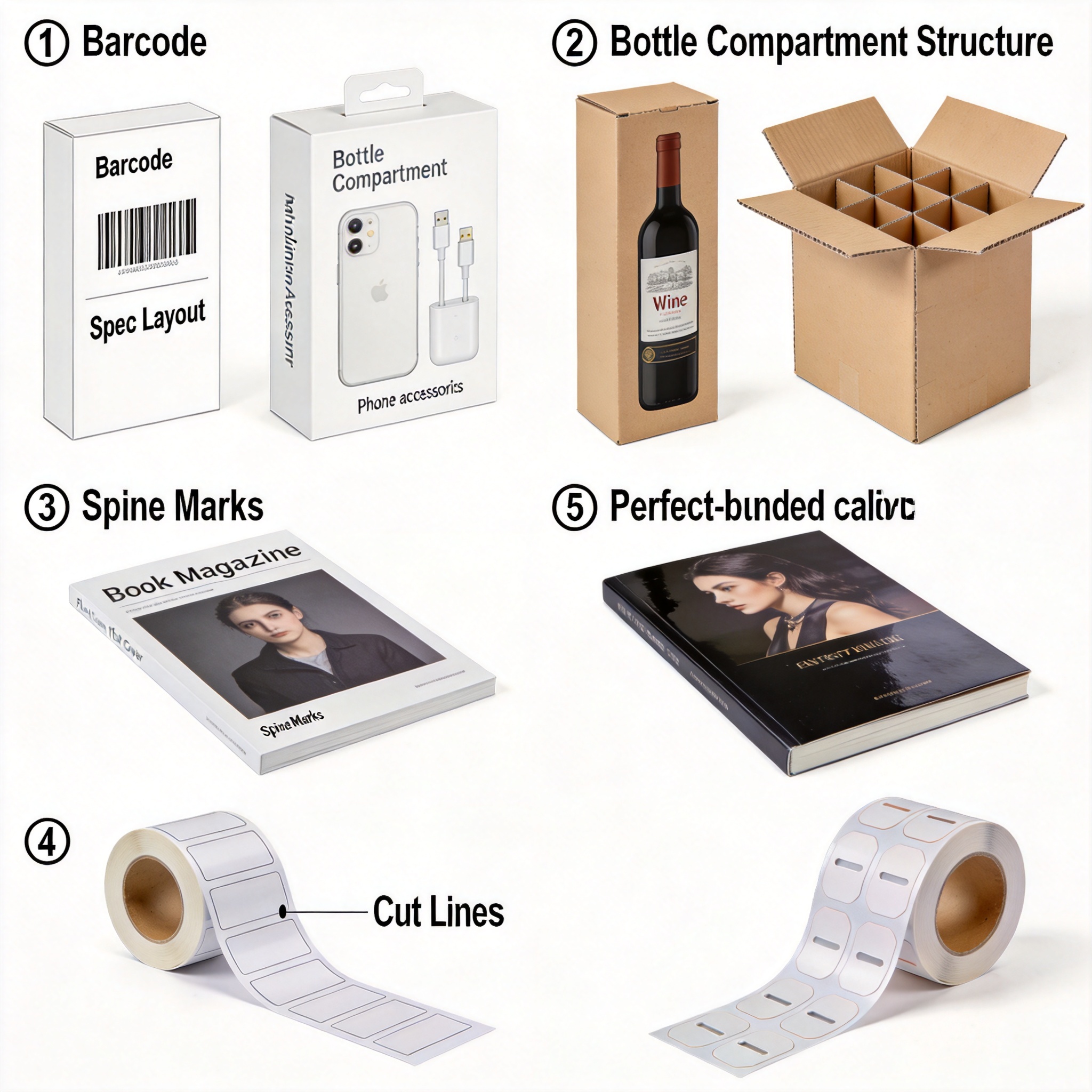 Electronics box template next to finished matte laminated phone accessory box