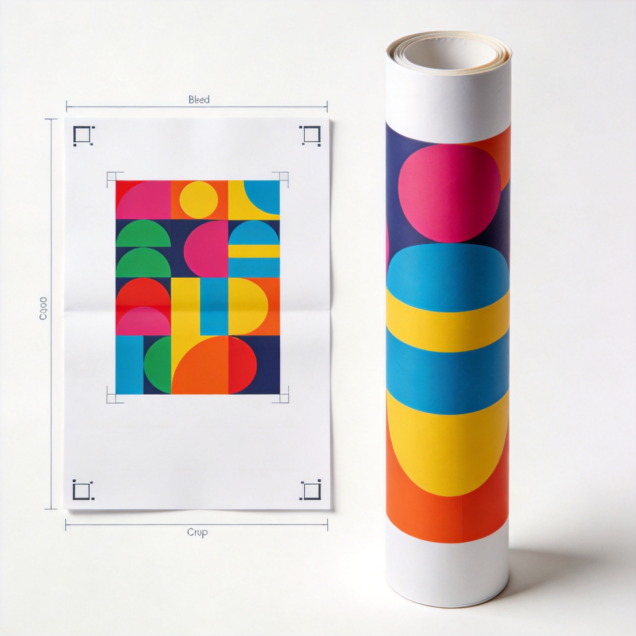 Poster template next to finished rolled poster
