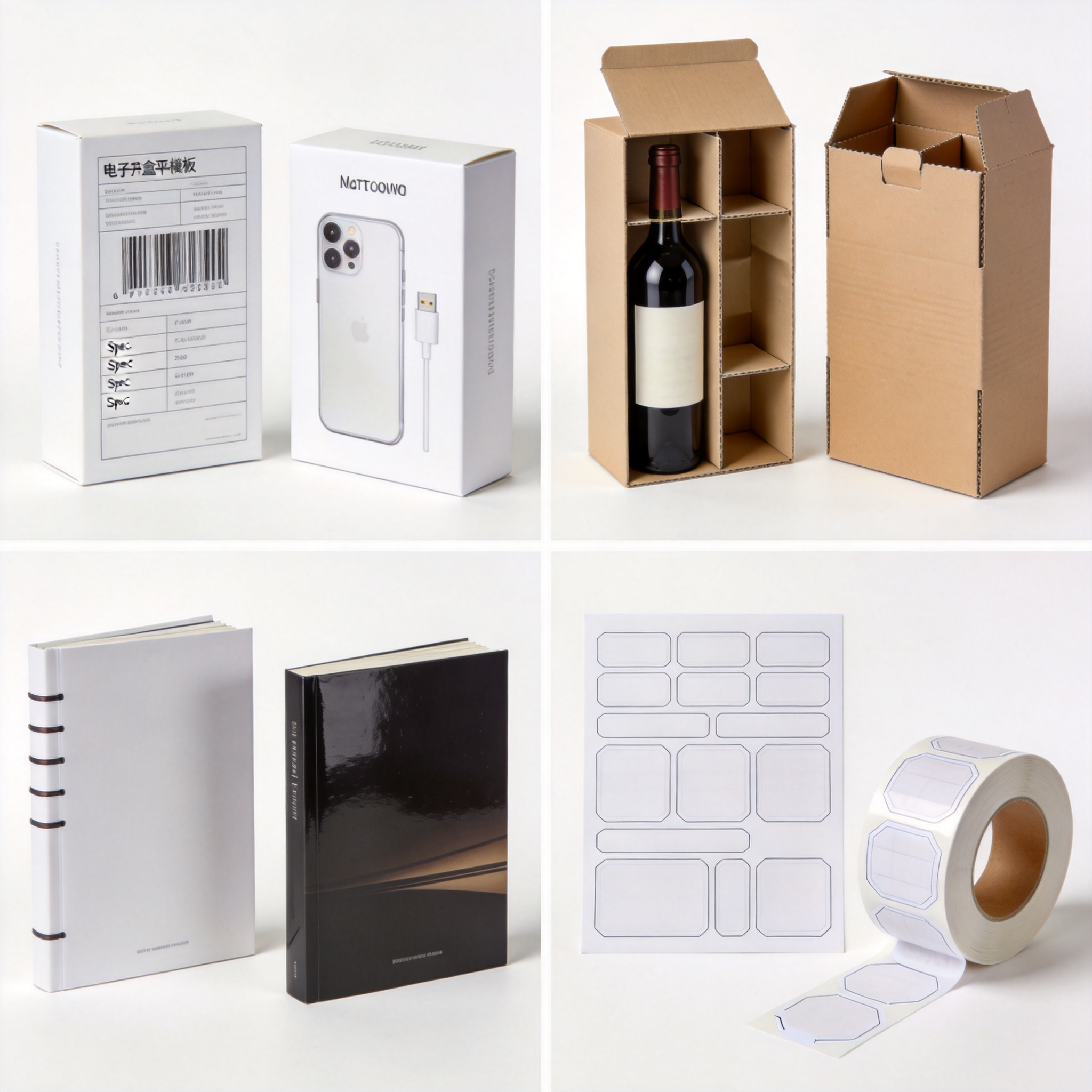 Wine box template with bottle compartment next to finished corrugated shipping box