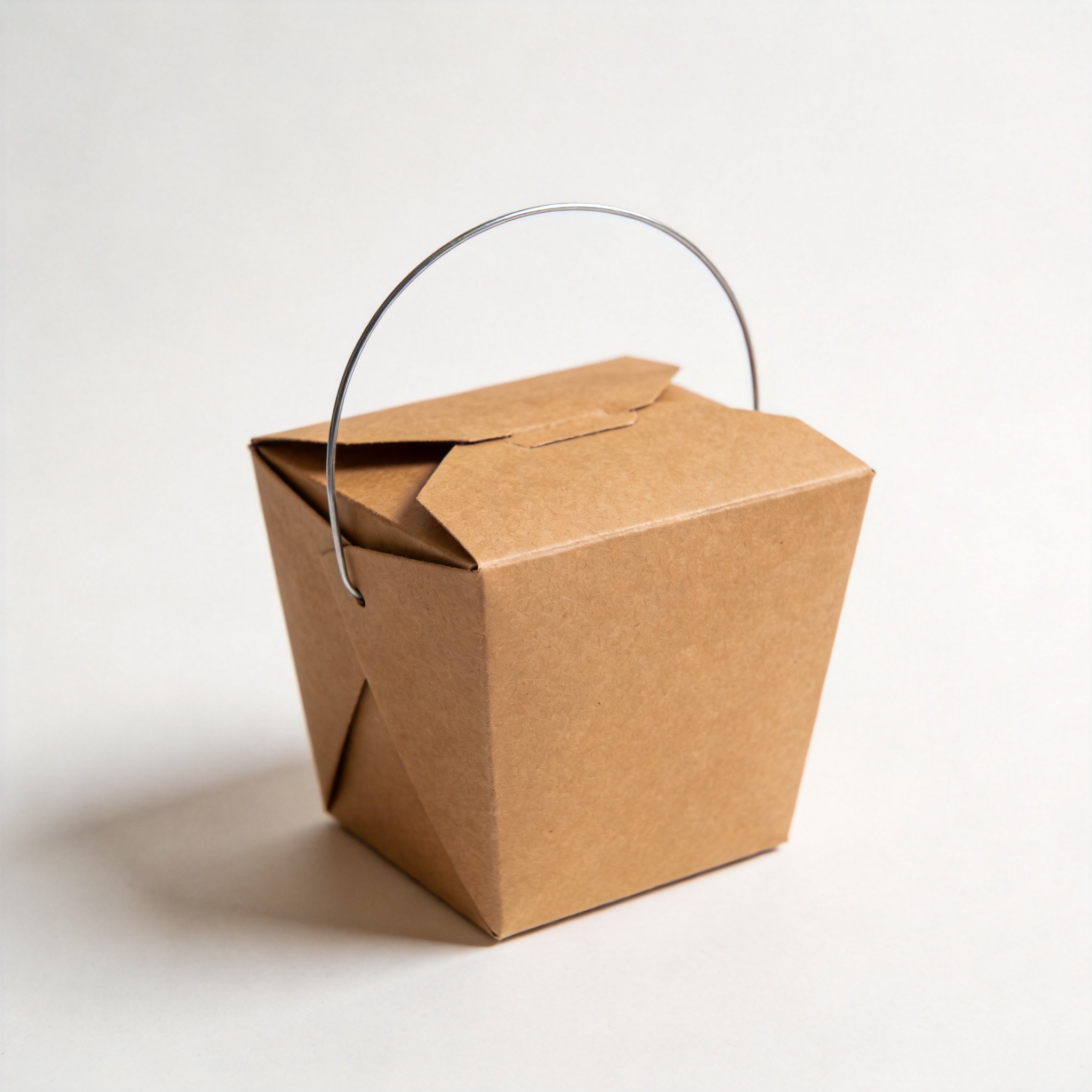 Empty kraft paper Chinese takeout box with wire handle