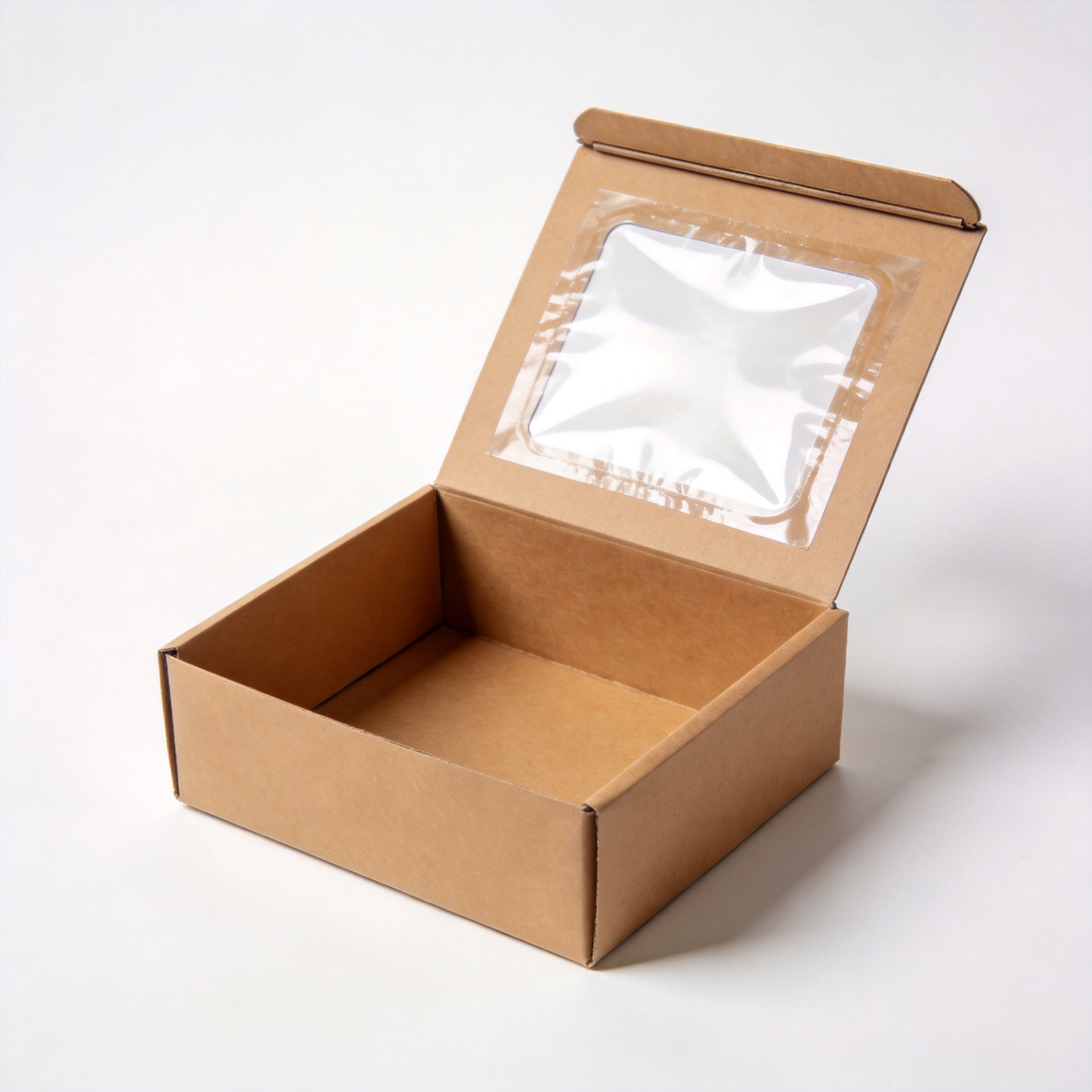 Empty kraft bakery box with clear window