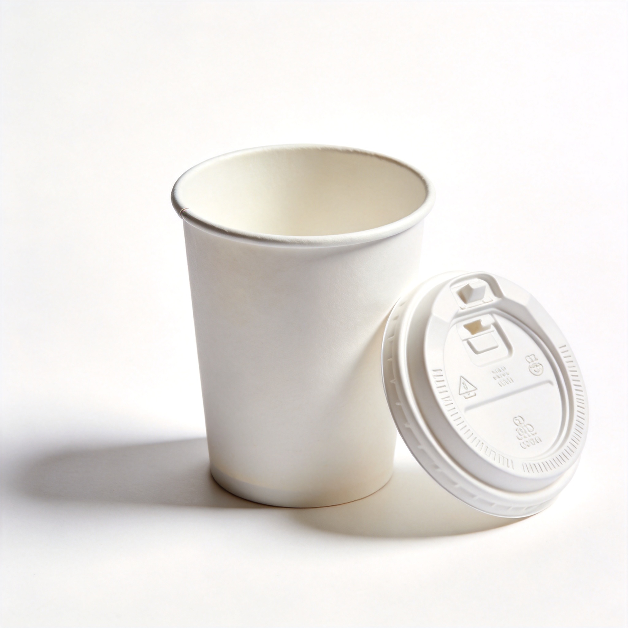 Empty white paper soup container with printed lid