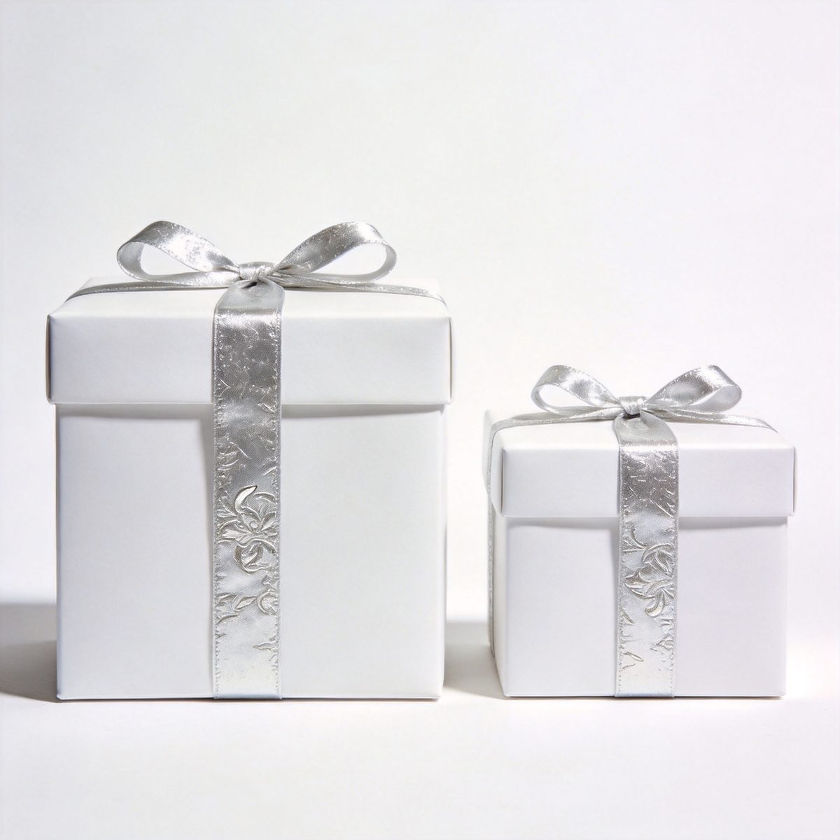 Elegant white gift box set with silver foil stamping